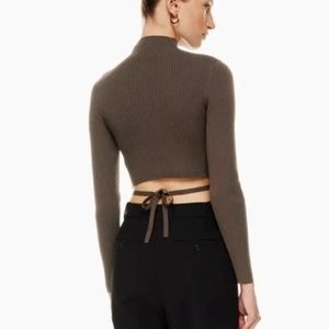 Chocolate Brown Babaton Knit Tie Back Turtleneck